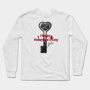 Happy Valentines Day Gift with the Key & Flowers Long Sleeve T-Shirt